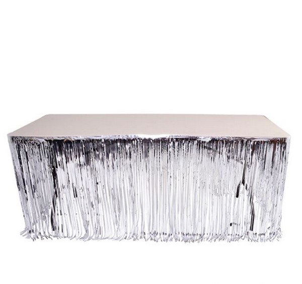 DR17297 Silver Foil Fringe Table SKIRT